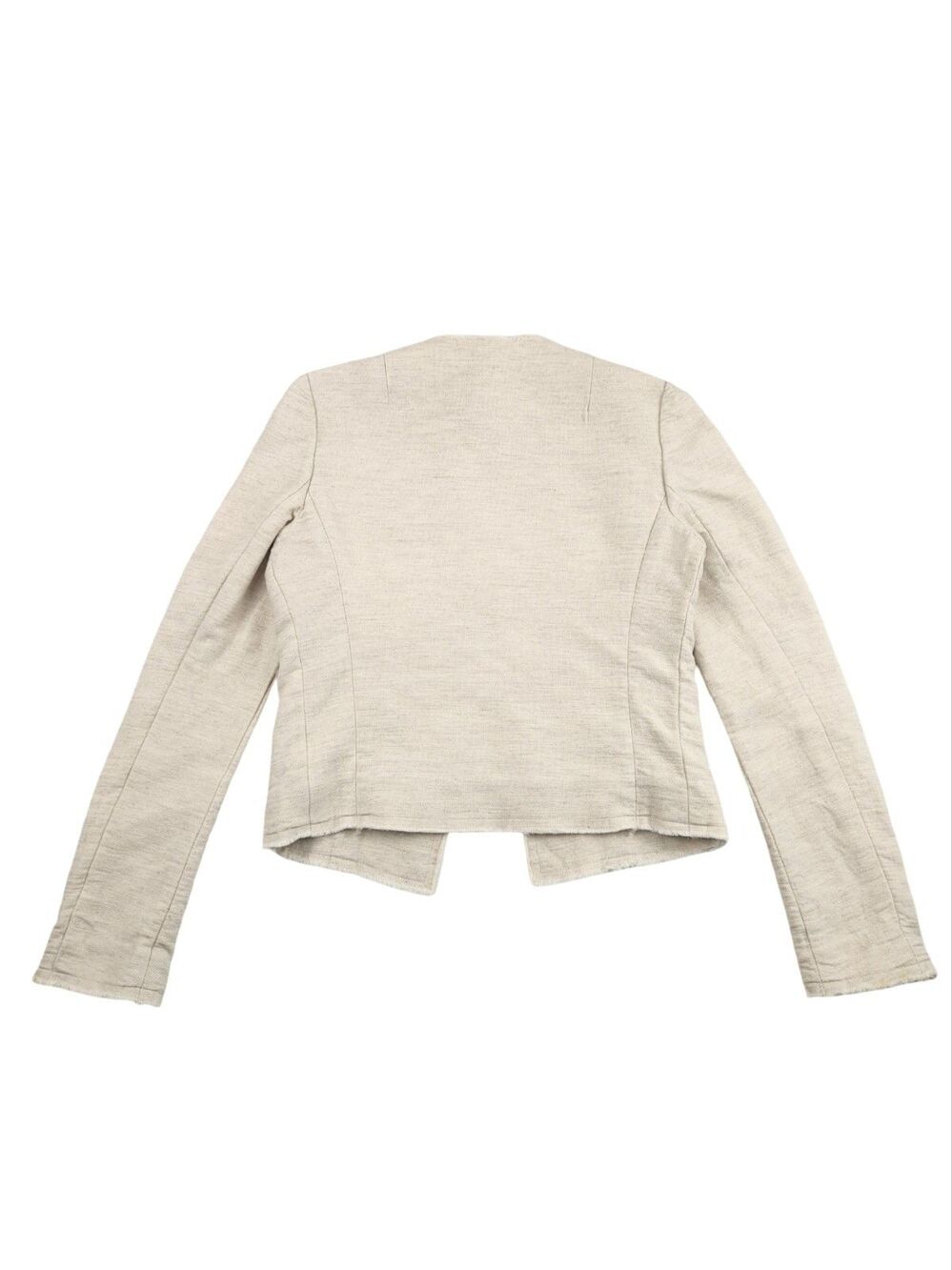 L'AGENCE Linen Cotton Cropped Tweed Jacket Cream Pockets Raw Hem Collarless XS - Picture 6 of 10